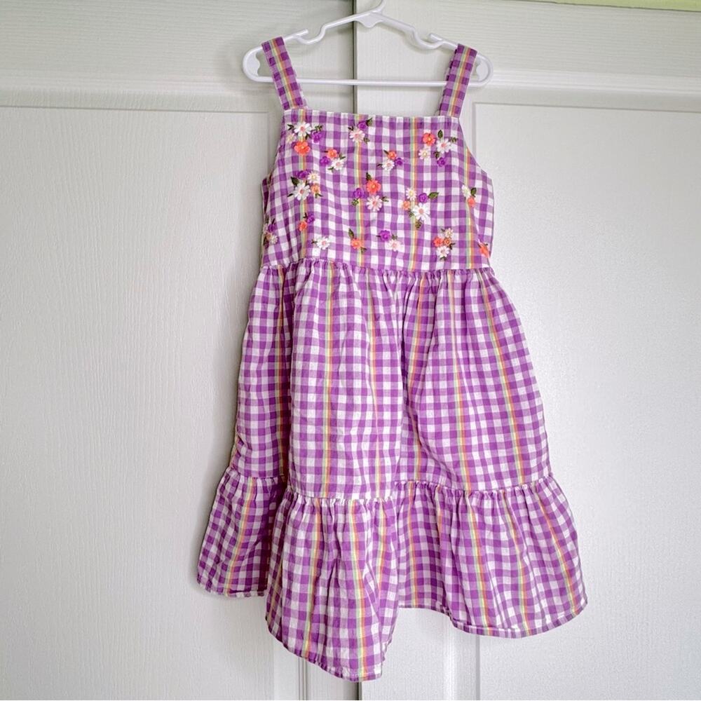 Cat & Jack Gingham Floral Embroidered Cotton Summer Mini Dress Lavender White 8 - Picture 12 of 12